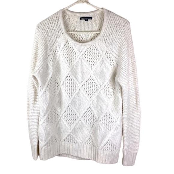 AMERICAN EAGLE NEUTRAL OFF WHITE COTTON BLEND GEOMETRIC SWEATER - Picture 1 of 7
